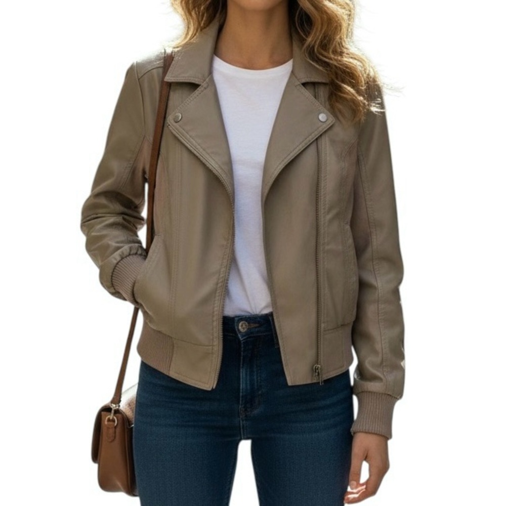 Urban Outfitters Jack Faux Leather Bomber Jacket Moto Taupe M